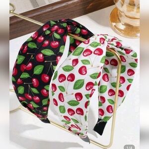 🆕️🍒 CHERRY TOP KNOT WIDE HEADBANDS - SET OF 2🍒